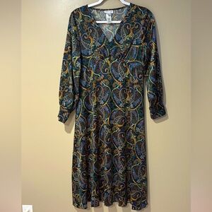 kate lily earth tone paisley maxi length satin 70s trippy whimsical boho gown